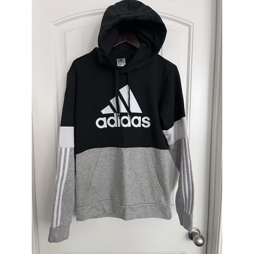 Adidas Essentials Color‎ block Mens Hoodie 3 stripes Medium Black White Gray 628